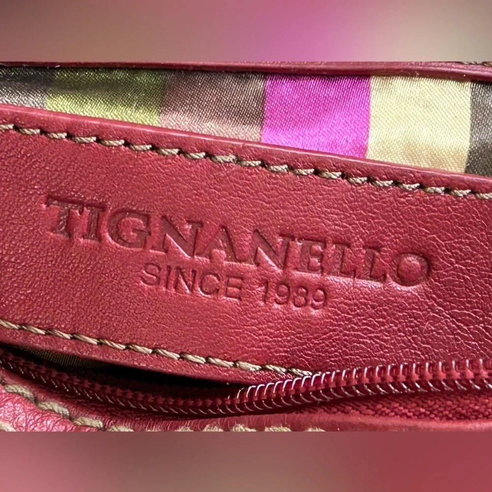 Tignanello Cherry Leather Handbag with Silver Buckle